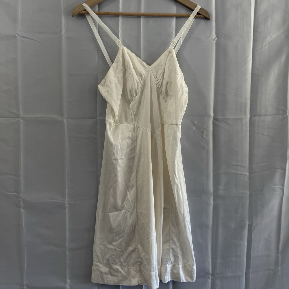 Vintage 60s Durelle Lingerie Full Fitted Slip Dress Sz 36 White Mid Length Sexy - Picture 1 of 6